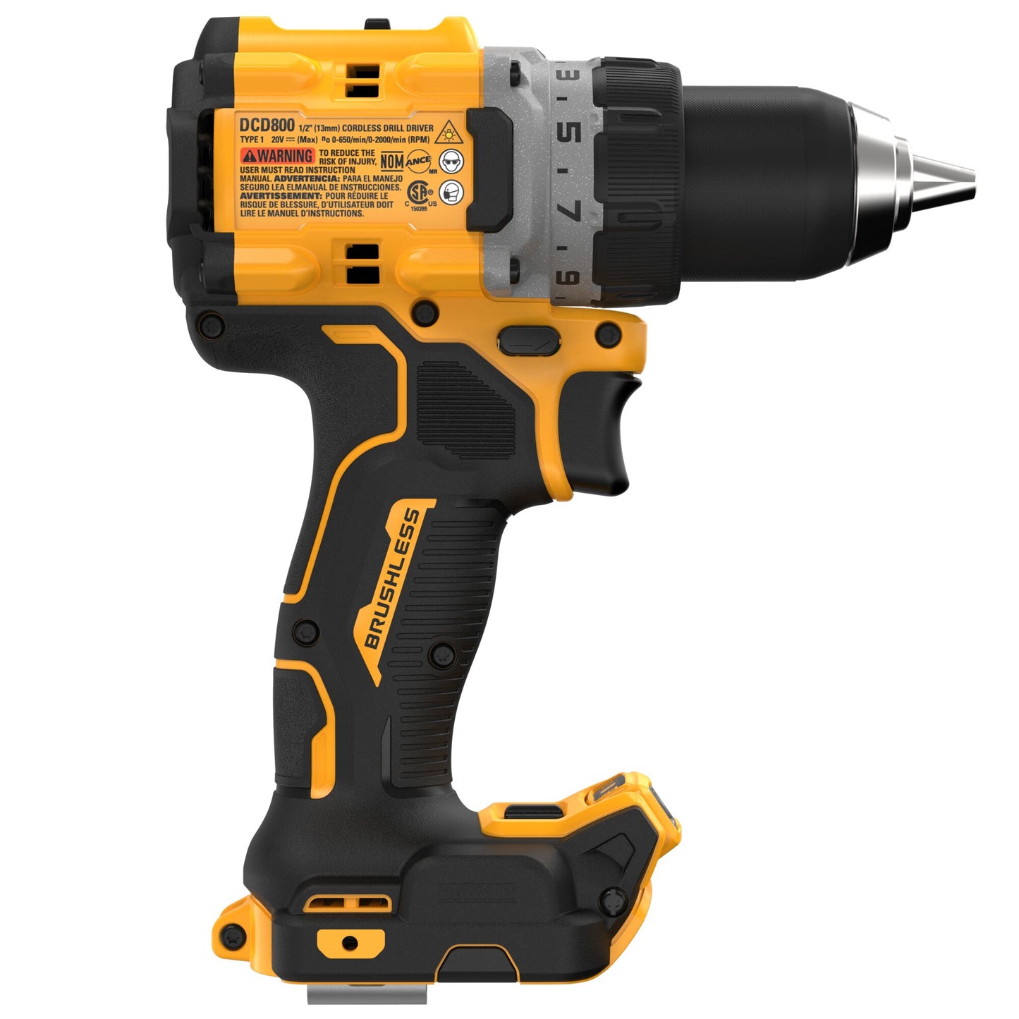 Dewalt DCD800B 20V MAX* XR® Brushless Cordless 1/2 in. Drill/Driver (Tool Only)