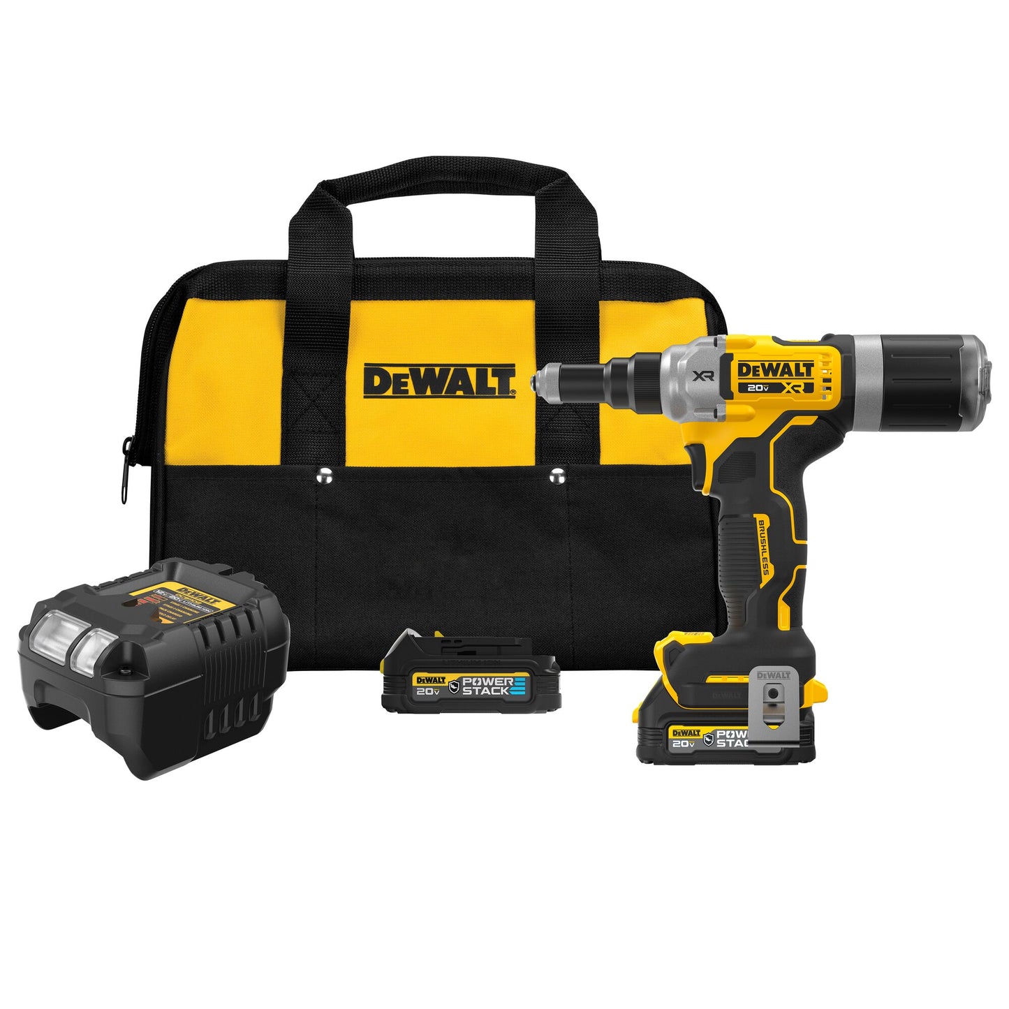 Dewalt DCF414GE2 20V MAX* XR® Brushless Cordless 1/4" Rivet Tool Kit with POWERSTACK™