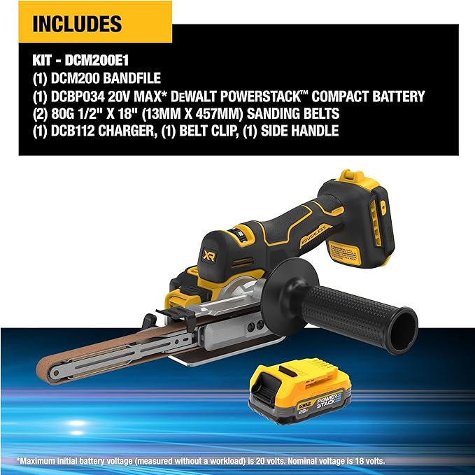 DEWALT DCM200E1 20V MAX XTREME Cordless Bandfile Power Tool Belt Sander Kit with Battery and Charger Included